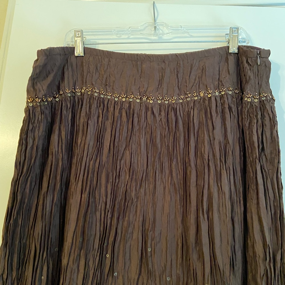 TALBOTS SILK SKIRT/RICH DARK BROWN/Sequin & bead accents/NEVER WORN W TAGS
